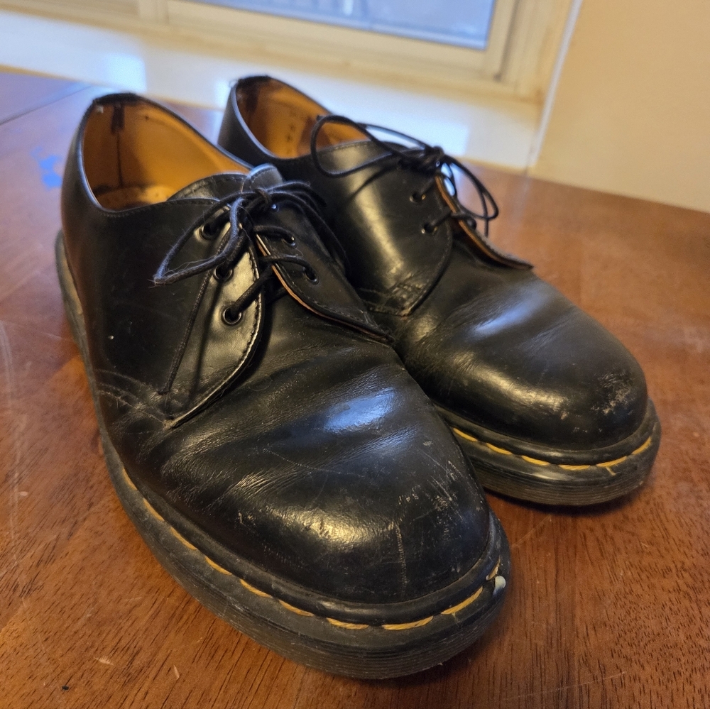 Black DR MARTENS 1461 LEATHER OXFORD Shoes Size US 7.5 mens Made ENGLAND Punk Vt